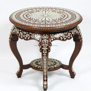 Exquisita mesa auxiliar redonda con incrustaciones de hueso hechas a mano, impresionantes intrincados patrones florales para una decoración elegante para el hogar y la Oficina - Product Image 3