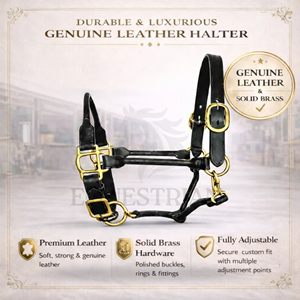 Rolled Leather Horse Halter Premium Adjustable Brass <b>Hardware</b> Show Halter - Product Image 5