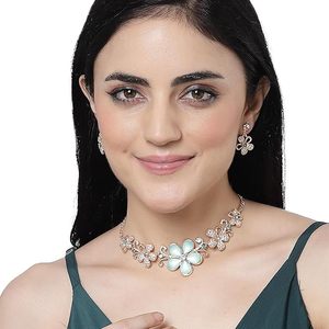 Ensemble collier et boucles d'oreilles en cristal plaqué or rose, style romantique pour femmes, ensembles de bijoux en alliage - Product Image 4