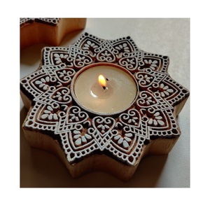 Wooden Handmade Decorative <b>Tea</b> <b>Light</b> Holder with Floral Mandala Pattern for Diwali/Deepawali and Wedding Candles - Product Image 5