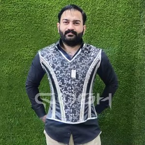 Gilet corset gothique pour homme en brocart avec bordure argentée |   Gilet steampunk - Product Image 6