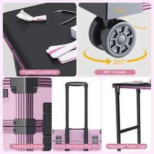 โต๊ะทำเล็บพกพาสีชมพู รุ่น D0100XFX9MU พร้อมกระจก LED บลูทูธ ลิ้นชักล็อคได้ ขาตั้งปรับระดับได้ สำหรับใช้ในร้านทำเล็บ - Product Image 5