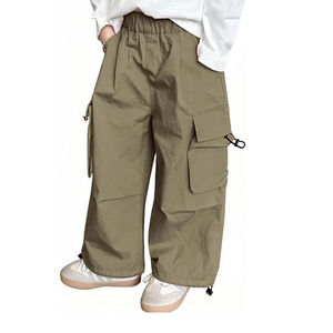 Pantalones cargo para niñas, pantalones informales con cintura elástica y múltiples bolsillos, pantalones duraderos y cómodos para uso diario - Product Image 1