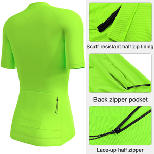 Women's <b>Neon</b> <b>Green</b> Short Sleeve Cycling Jersey Quick Dry Polyester <b>Top</b> for Adults Riding Custom Wholesale Cycling Jersey - Product Image 4