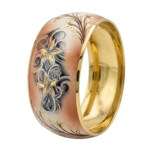 กำไลข้อมือทองชุบลายดอกไม้สีม่วงเพ้นท์มือ  กำไลทองเหลืองเคลือบลายดอกไม้  เครื่องประดับสไตล์อินเดีย ขายส่ง B2B - Product Image 1