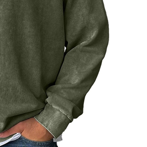 Sweat-shirt à demi-zip pour homme, vert olive, coupe classique, col montant, manches longues, en polaire, couleur unie, vêtement d'hiver décontracté - Product Image 5