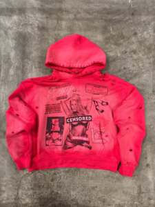 <b>Pink</b> Oversized <b>Hoodie</b> Print Design Cotton French Terry Unisex Autumn Wear Front Graphic Logo Regular Fit - Product Image 1