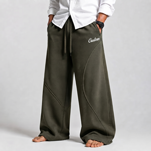 Pantalon de jogging oversize pour homme, coupe large, avec logo personnalisé, vêtements décontractés, fabricant en gros, couleur olive vert uni, pour homme - Product Image 4
