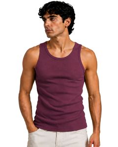 Camiseta sin mangas de algodón acanalada color borgoña para hombre, ajuste ceñido, estilo casual, para gimnasio, verano, atlética, culturismo, personalizada por el fabricante - Product Image 1