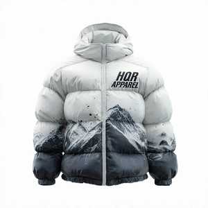 HQR Men's Hooded <b>Puffer</b> <b>Jacket</b> <b>Yellow</b> Black Solid Windproof Winter Streetwear Casual Zipper Front Logo Fleece Lining - Product Image 3