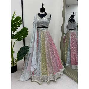Fil de travail de séquence de 9mm Lehengha en tailles jusqu'à 44 Faux Gorgette Tissu pour fête-Lehenga Choli - Product Image 1