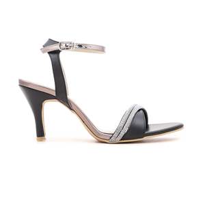 Black FN5349 Heeled <b>Sandal</b> with Fancy Detail - Product Image 2