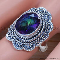 Bague de fiançailles victorienne en argent sterling 925, bijoux fins, style bohème, faite à la main, avec topaze mystique taille ovale, prête à l'emploi (RTS)