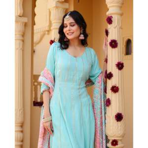 Conjunto de Traje de Gasa y Rayón Azul Cielo Talla XS para Mujer, Marca Ella - Product Image 3