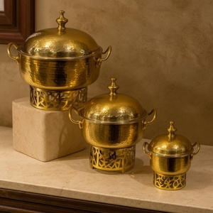 Juego de 3 calentadores de comida de lujo con acabado dorado martillado, base de corte láser premium, acabado metálico de alta calidad para cenas y eventos elegantes - Product Image 5