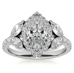Anillo de compromiso y boda de lujo con moissanita de corte marquesa de 12x6mm, engaste de garras, chapado en oro blanco sobre plata, brillante y deslumbrante. - Product Image 1