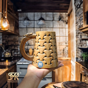 Handcrafted Wooden Beer <b>Mug</b> <b>with</b> Unique Carved Design Perfect Gift for Beer Coffee Lovers and Classic Home Decor Fans - Product Image 2