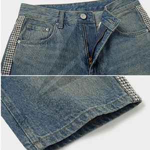 Custom Rhinestone Denim Shorts <b>Mens</b> Cotton Jean Shorts Crystal <b>Studded</b> Streetwear OEM Process Impex - Product Image 3