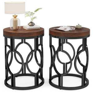 Mesa Auxiliar de Hierro con Tapa de Madera Inspirada en el Zen, Perfecta para Espacios Interiores Tranquilos, Equilibrados y Pensados - Product Image 5