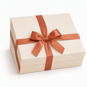 Boîte cadeau ivoire personnalisée avec ruban satiné terre cuite et motif botanique pour emballage cadeau haut de gamme - Product Image 2