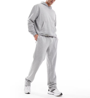 Fabricants de survêtements de haute qualité, ensemble deux pièces gris surdimensionné avec sweat-shirt à capuche brodé et pantalon de jogging pour hommes