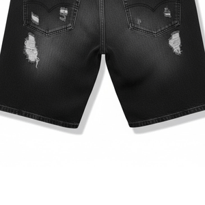 Custom Print Heavyweight Denim Jorts Shorts for <b>Men</b> Distressed Baggy Vintage Look Double Waist Mid Breathable Crystal Logo <b>Jeans</b> - Product Image 6