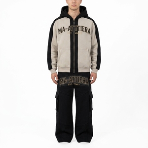 Custom Solid Winter 100% Cotton Drawstring Hoodie and Cargo <b>Sweatpants</b> <b>Set</b> Men Oversized Streetwear Tracksuit - Product Image 3