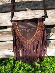 Boot Stitch Bohemian Genuine Leather Crossbody Bag With Fringes Tassel Decor Single <b>Strap</b> Women's <b>Shoulder</b> Bag All Seasons Style - Product Image 2