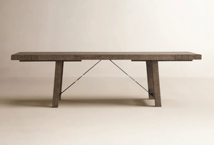 โต๊ะรับประทานอาหารไม้แผ่นเดียวแบบอินดัสเทรียลสมัยใหม่ ผิวไม้ธรรมชาติ พร้อมขอบไม้ธรรมชาติและฐานโลหะ ขายส่ง - Product Image 2