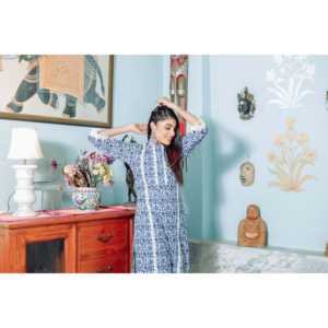 Ensemble Kurta pour femmes en denim bleu respirant en coton et fibre de bambou XS - Product Image 1