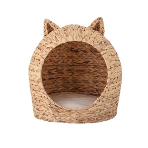 NATURAL RATTAN PET BED WITH <b>CUSHION</b> FOR <b>SMALL</b> PETS - Product Image 1