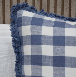 Funda de Almohada de Lino 100% Puro con Diseño a Cuadros, Funda de Cojín con Flecos, Decoración Rústica para el Hogar, Fabricante, Proveedor OEM y ODM - Product Image 2