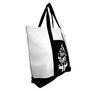 Wholesale Eco-Friendly Cotton Canvas Tote <b>Bag</b> <b>White</b> Black Zipper Custom Logo Two <b>Small</b> Fashion Printed Pockets Heavy Letter - Product Image 4