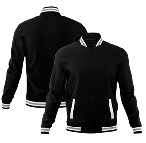 Veste de baseball noire pour homme, couleur unie, col rabattu, coupe classique, veste bomber décontractée, matière polyester, vêtements d'automne - Product Image 1