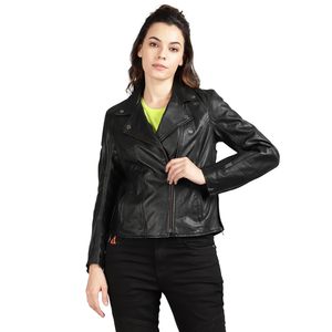 Veste en cuir d'agneau véritable pour femme, style zippé, vente en gros - Product Image 1