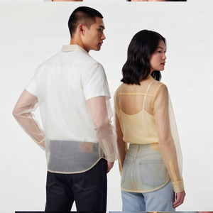 High Quality See Through <b>Shirt</b> Unisex 100% Polyester Button Down Sheer <b>Mesh</b> Blouse <b>Shirts</b> Long Sleeve Transparent <b>Shirts</b> - Product Image 4