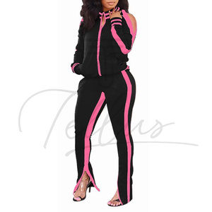 Ensemble de survêtement femme multicolores, style nouveau, 2 pièces, manches longues, fermeture éclair - Product Image 5