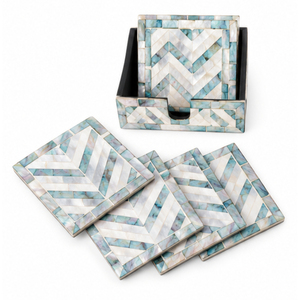 Ensemble de sous-verres de luxe carrés en nacre, motif chevron artisanal, dessous de verre en coquillage pour la décoration de table basse - Product Image 4