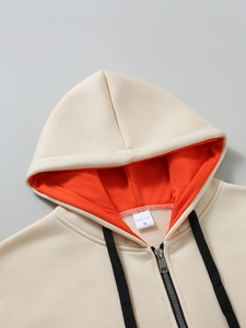 Sudadera con Capucha para Hombre, Color Beige Sólido, con Cierre, Forro Naranja y Bolsillo Delantero, Ropa Casual de Invierno, Impresión Digital - Product Image 6