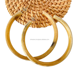 Ensemble de boucles d'oreilles en corne de buffle rondes et carrées faites à la main, boucles d'oreilles pendantes uniques classiques par pierres précieuses - Product Image 5