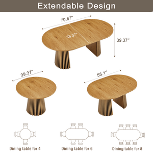 Mesa de Comedor de Madera con Diseño Ovalado Moderno, Multifuncional, Ahorra Espacio, Extensible, con Patas de Listones - Product Image 3