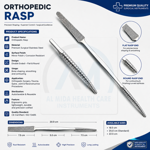 Stainless Steel Orthopedic Bone Rasp Double Ended Flat Blades 27 Cm Surgical Instrument CE Certified Class I Manual - Product Image 5