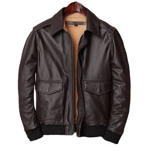 Veste en cuir véritable Hommes Chaud 100% Cuir de vache Marron foncé Vestes de moto en cuir de vache pour hommes - Product Image 1