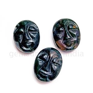 Agate de mousse naturelle sculptée à la main en forme de visage humain breloques en pierres précieuses en vrac pour la fabrication de bijoux en gros Figurines d'agate de mousse sculptures - Product Image 1