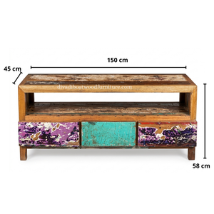 Sustainable Reclaimed Boat Wood TV Cabinet 3 Drawer Outside Handle Solid Wood Rustic Recycled Timber Unit Media <b>Stand</b> TV - Product Image 2