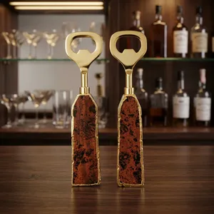 Abridor de botellas de latón de lujo con mango de piedra natural, herramienta de bar hecha a mano, abridor decorativo de vino y cerveza, regalo para el hogar, bar o cocina. - Product Image 4