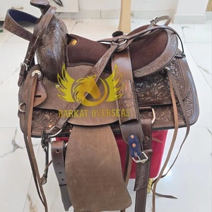 Selle de cheval western en cuir véritable de haute qualité, neuve, avec clous en laiton et cuivre, design personnalisé, portable, pour dressage, emballage sur mesure - Product Image 1