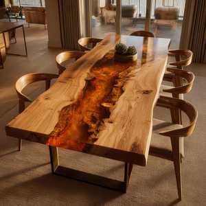 Modern Furniture Latest Collection Solid Live Edge Wooden Dining <b>Table</b> Transparent <b>Epoxy</b> Resin Restaurant & Cafe Dining <b>Table</b> - Product Image 4