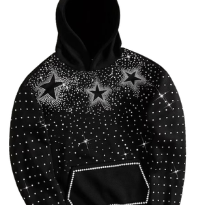 Sweat-shirt à capuche noir de luxe avec étoiles en strass, entièrement orné de paillettes, style streetwear, design personnalisé, unisexe - Product Image 4