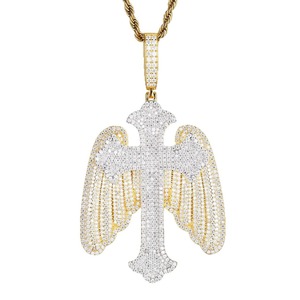 Colgante de Cruz con Alas de Ángel para Niños, Chapado en Oro sobre Plata 925, con Microincrustaciones de Moissanita, Estilo Hip-Hop, Europeo Americano, Personalizado - Product Image 3